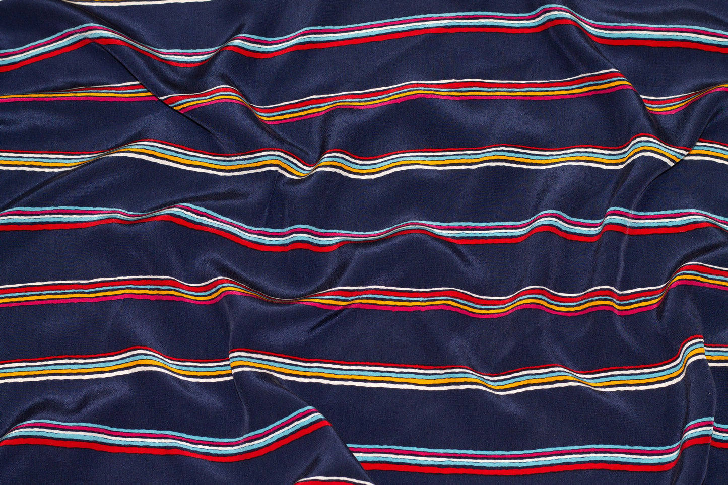 Navy Blue and Multicolor Striped Crepe De Chine Silk - Prime Fabrics