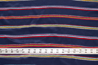 Navy Blue and Multicolor Striped Crepe De Chine Silk - Prime Fabrics