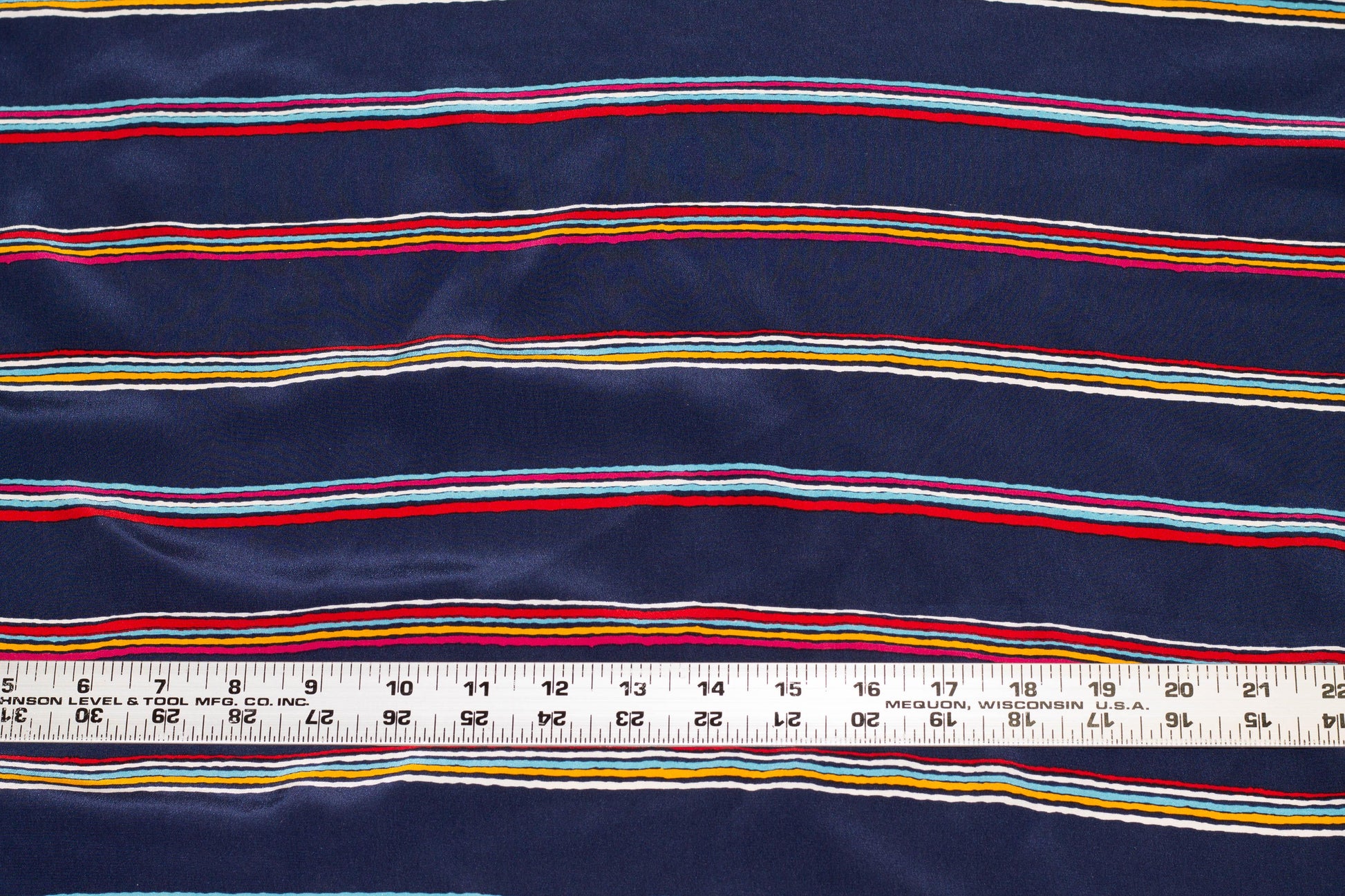 Navy Blue and Multicolor Striped Crepe De Chine Silk - Prime Fabrics