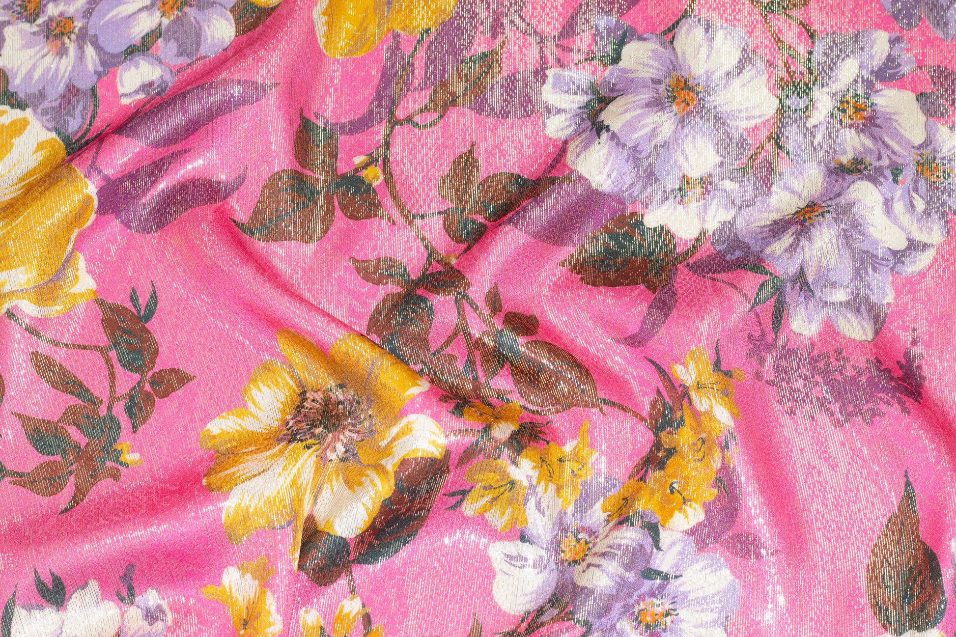 Multicolor Floral Metallic Silk Charmeuse - Prime Fabrics