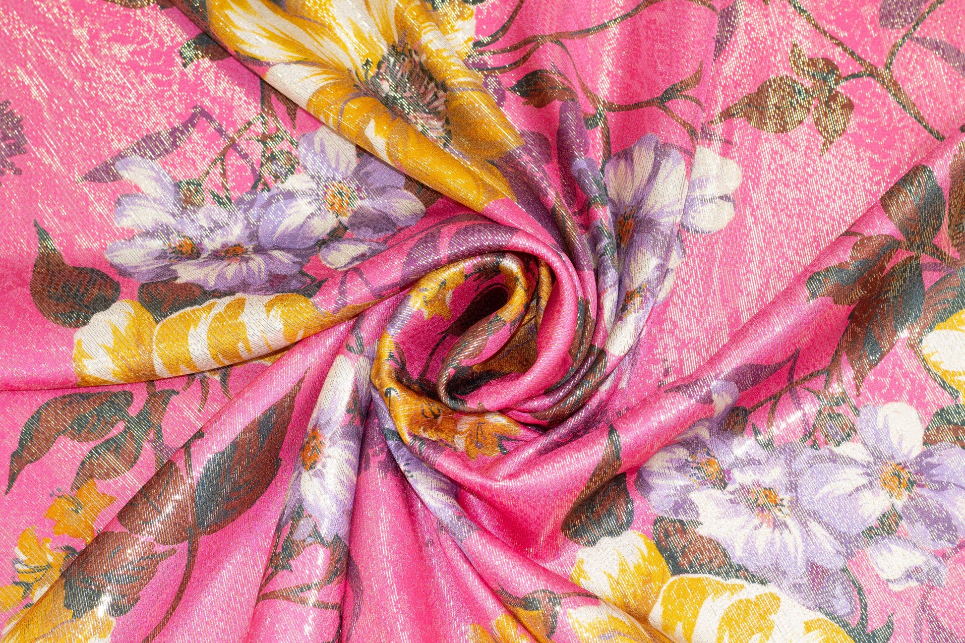 Multicolor Floral Metallic Silk Charmeuse - Prime Fabrics