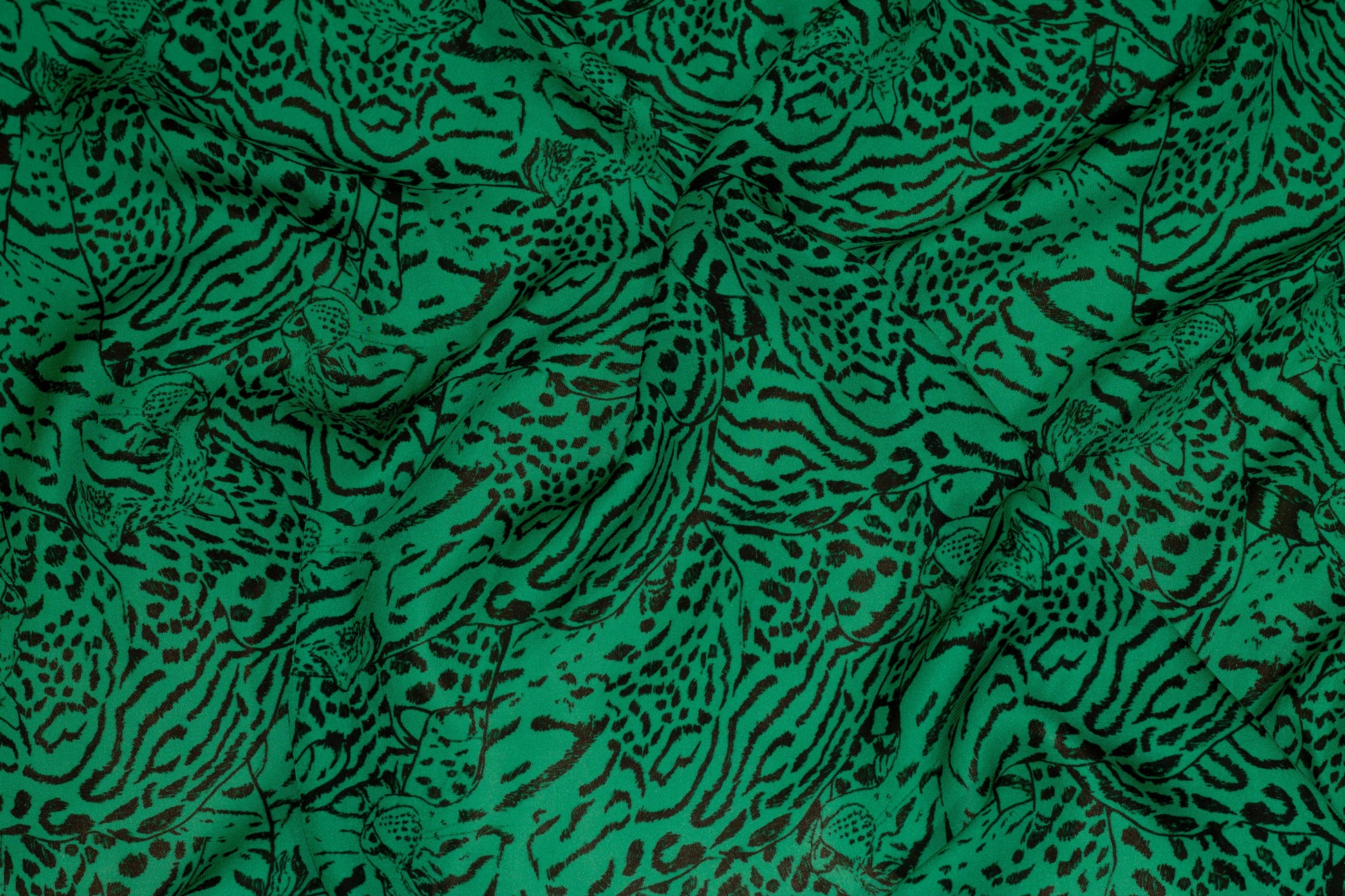 Green and Black Jaguar Print Silk Georgette - Prime Fabrics