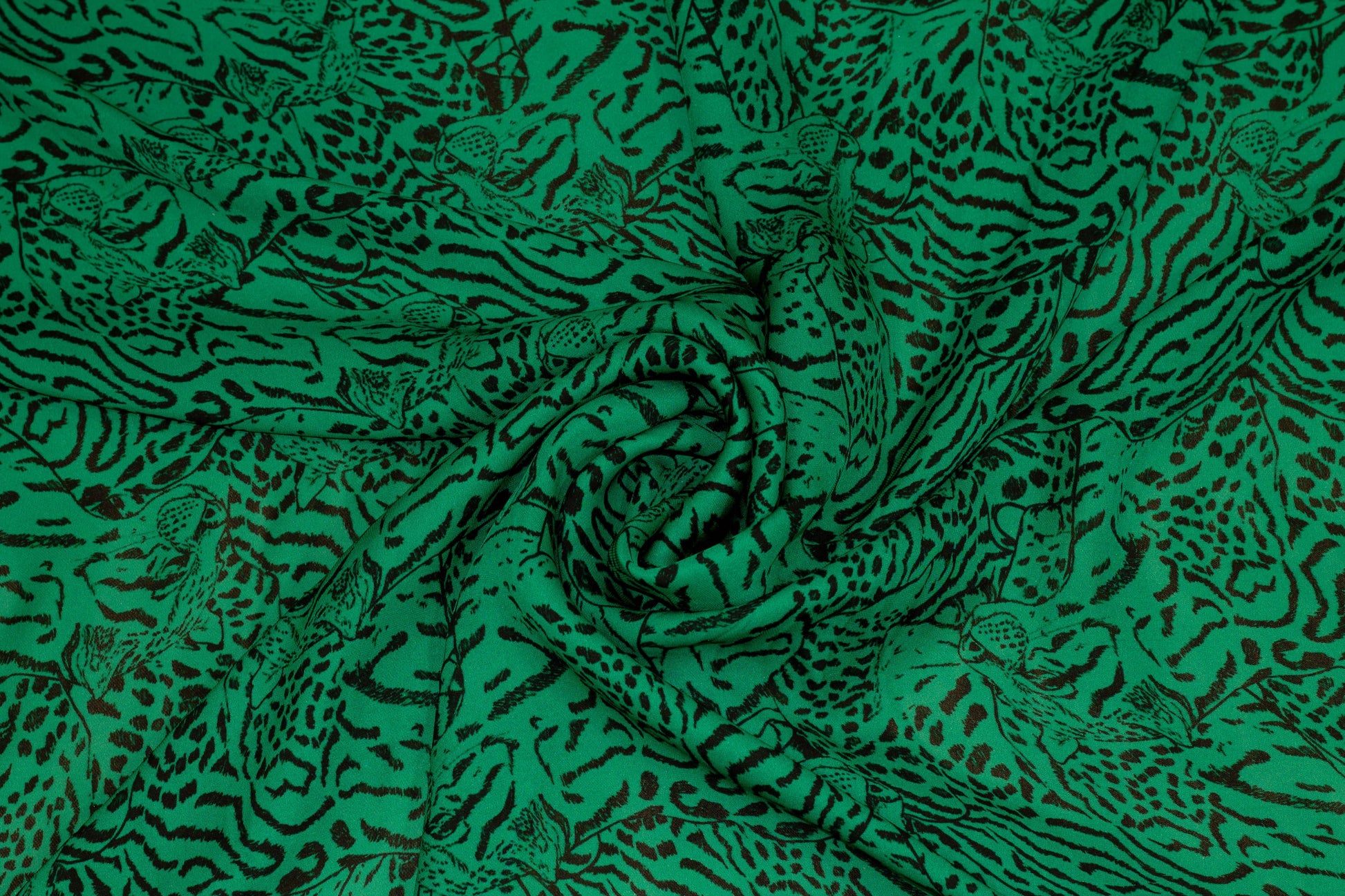 Green and Black Jaguar Print Silk Georgette - Prime Fabrics