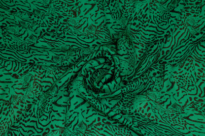 Green and Black Jaguar Print Silk Georgette - Prime Fabrics