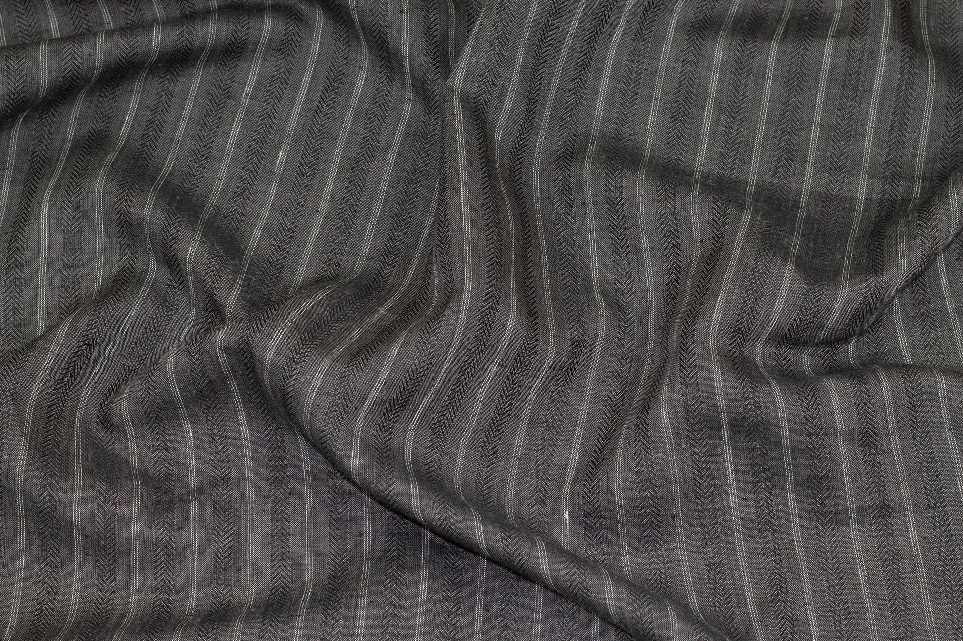 Charcoal Striped Italian Linen - Prime Fabrics