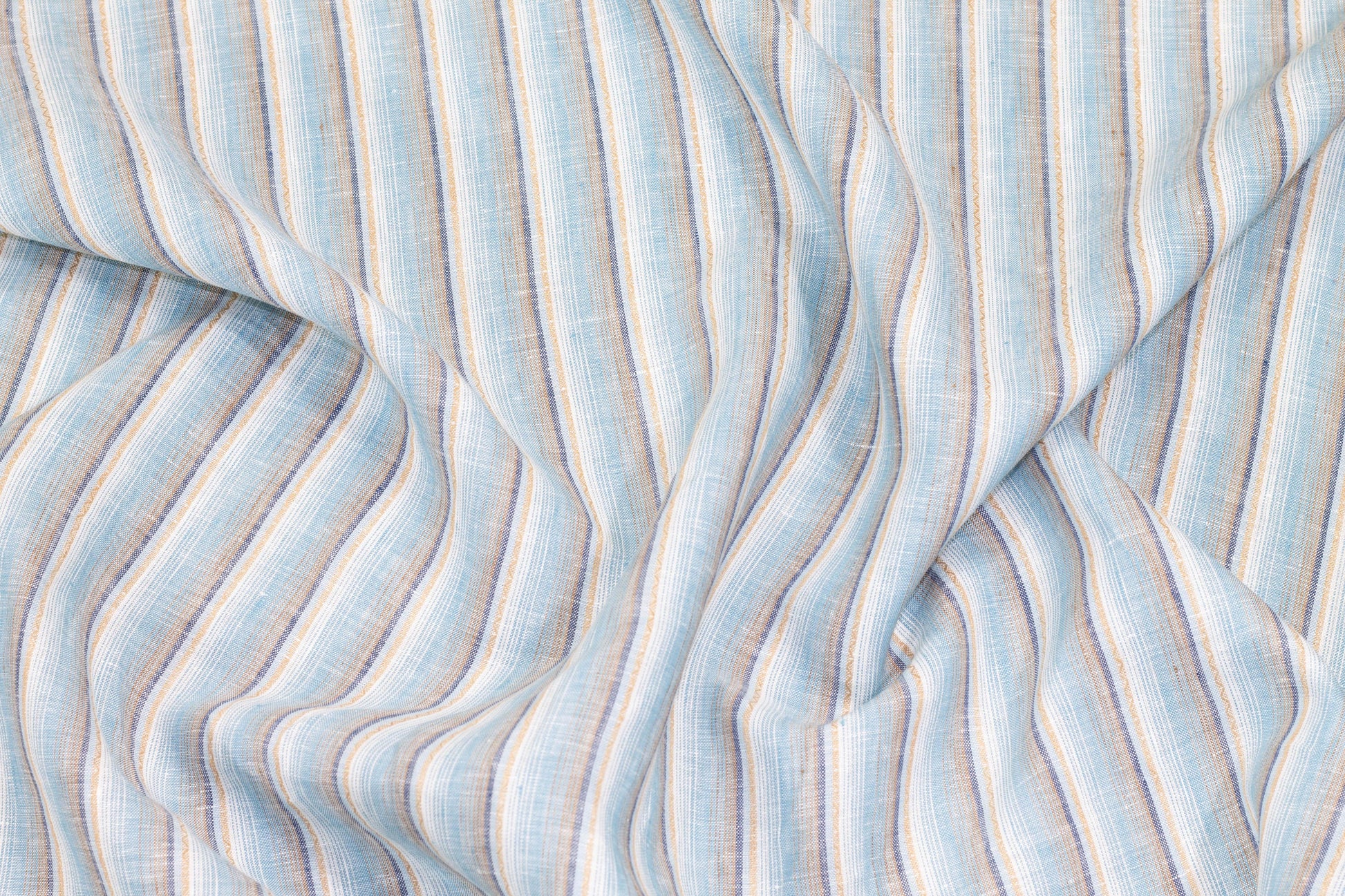 Sky Blue, Beige, and White Striped Italian Linen - Prime Fabrics