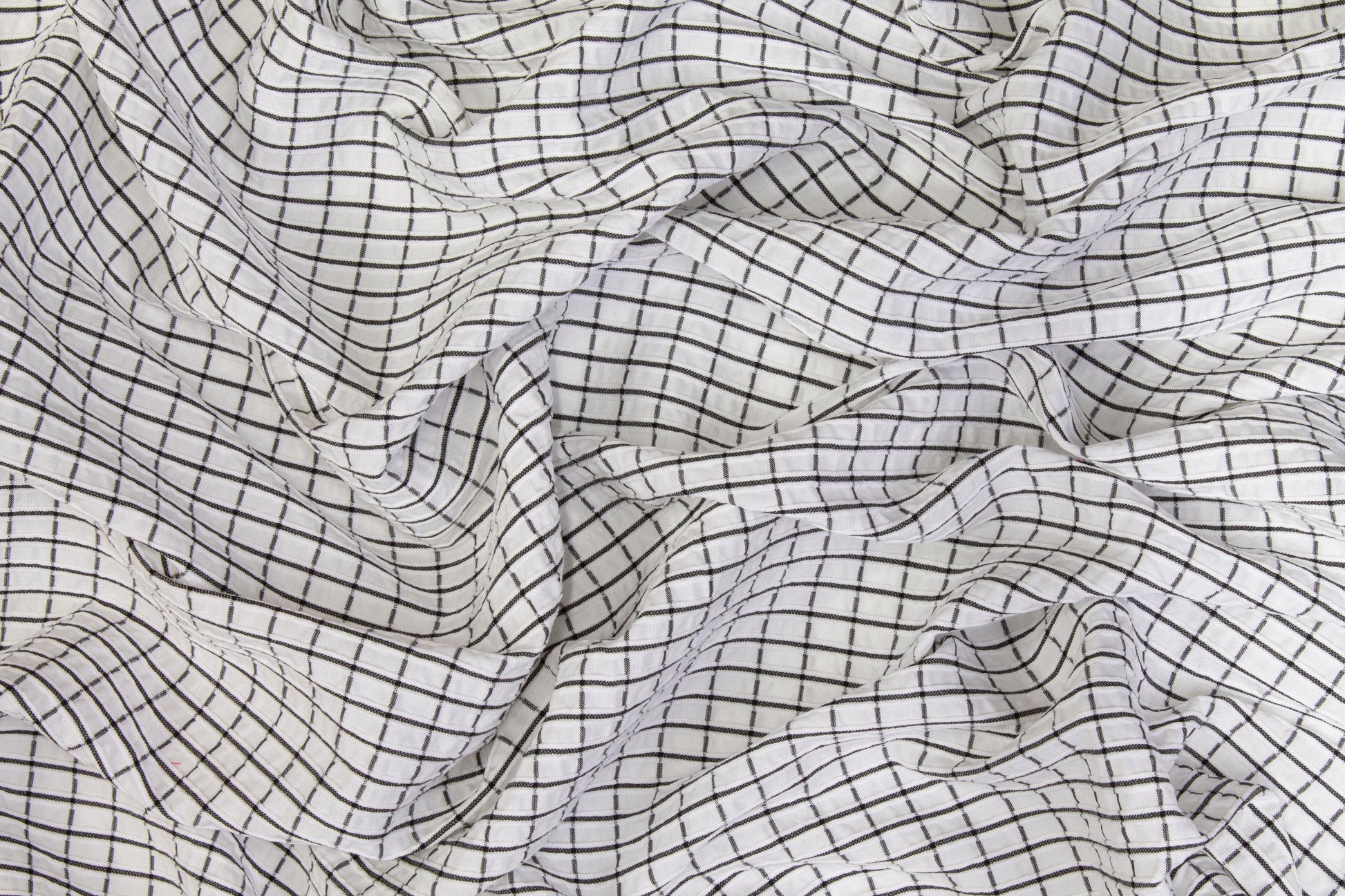 Checked Seersucker Cotton - Black and White - Prime Fabrics
