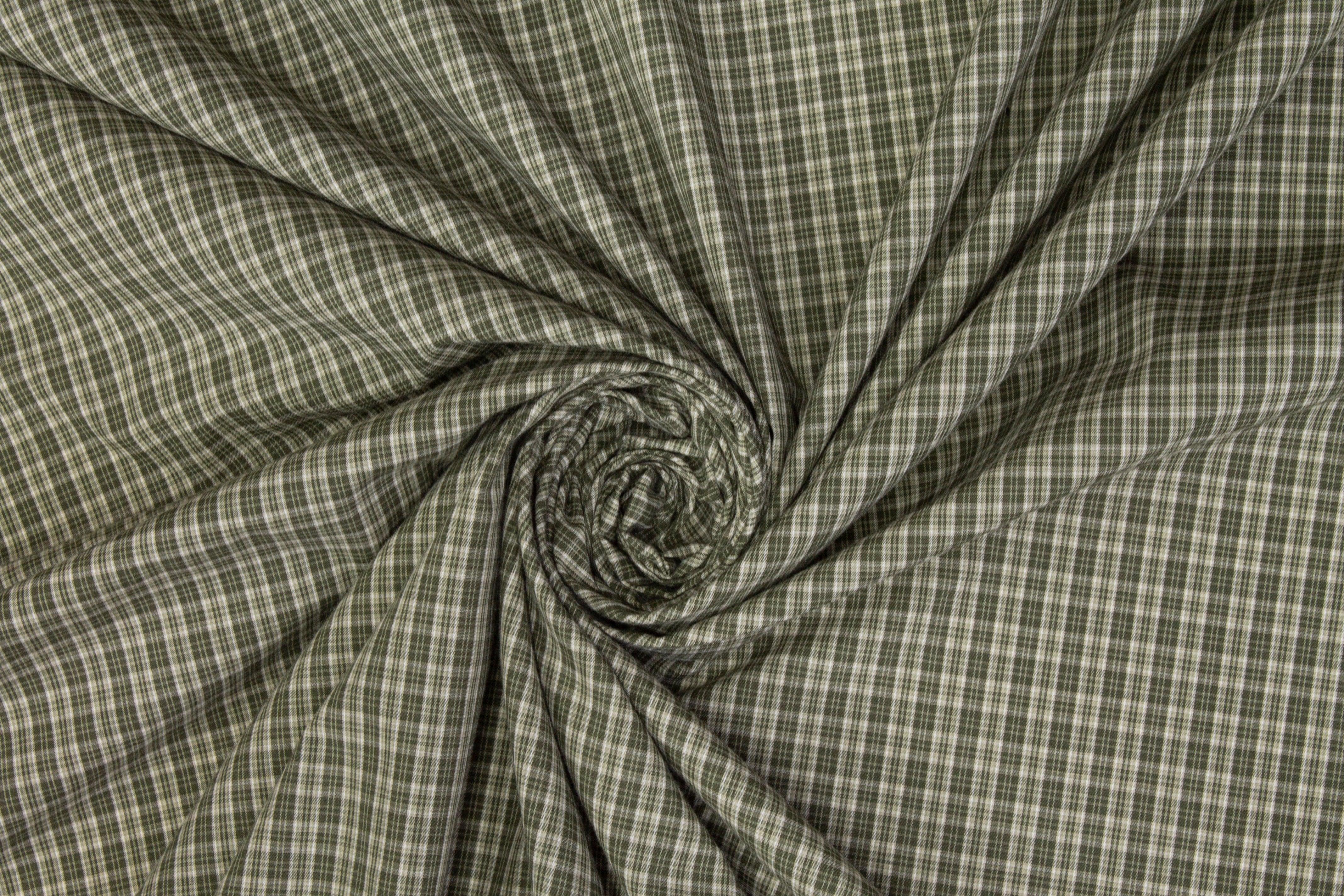 Checked Cotton Shirting - Khaki Green - Prime Fabrics