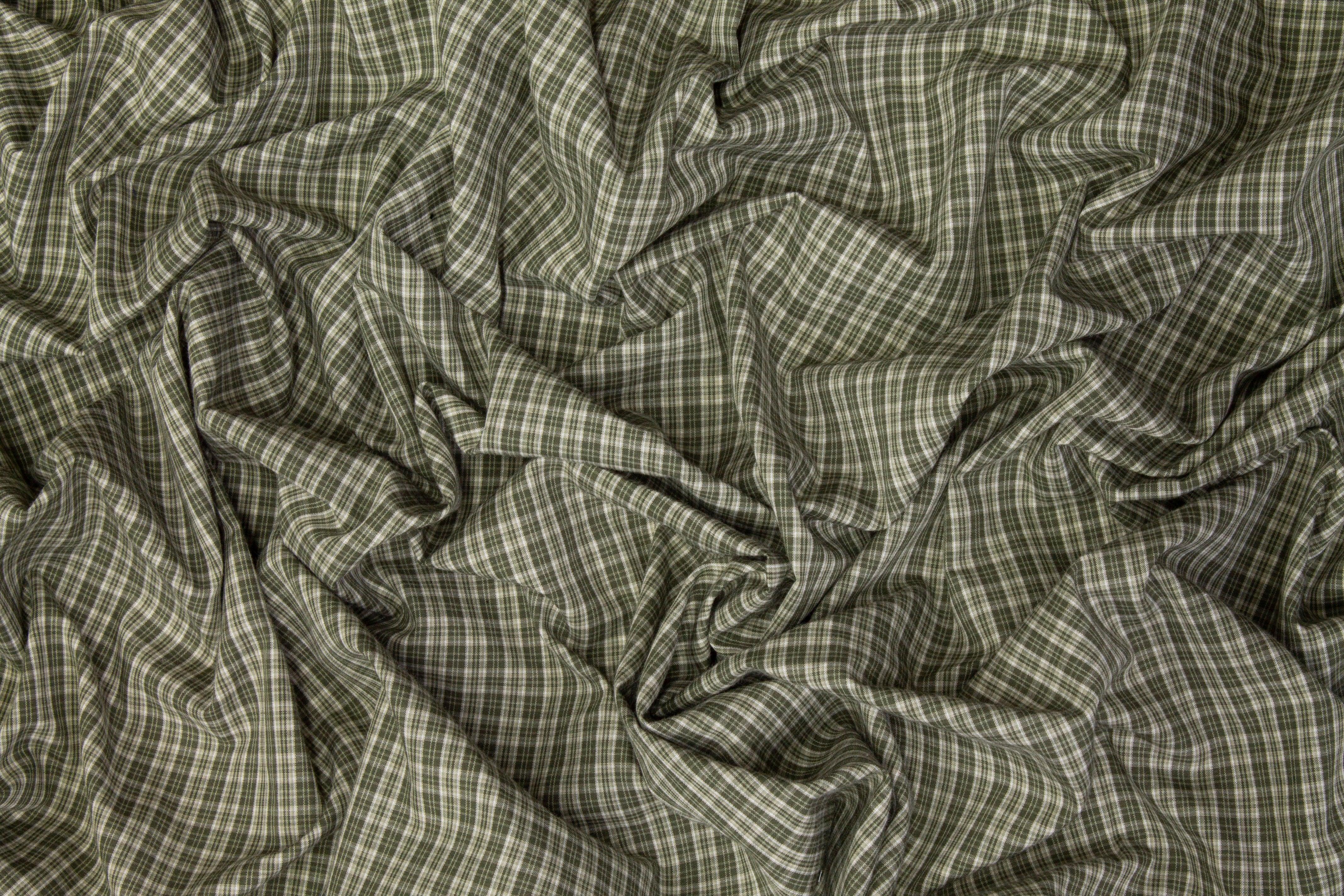 Checked Cotton Shirting - Khaki Green - Prime Fabrics