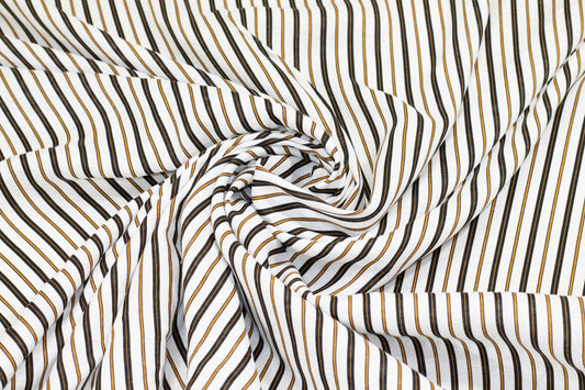 White, Brown, and Black Striped Linen - Prime Fabrics