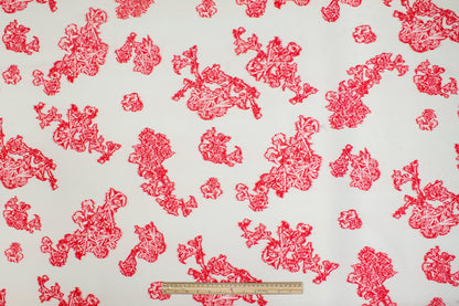 Printed Viscose Faille - Off White, Red - Prime Fabrics