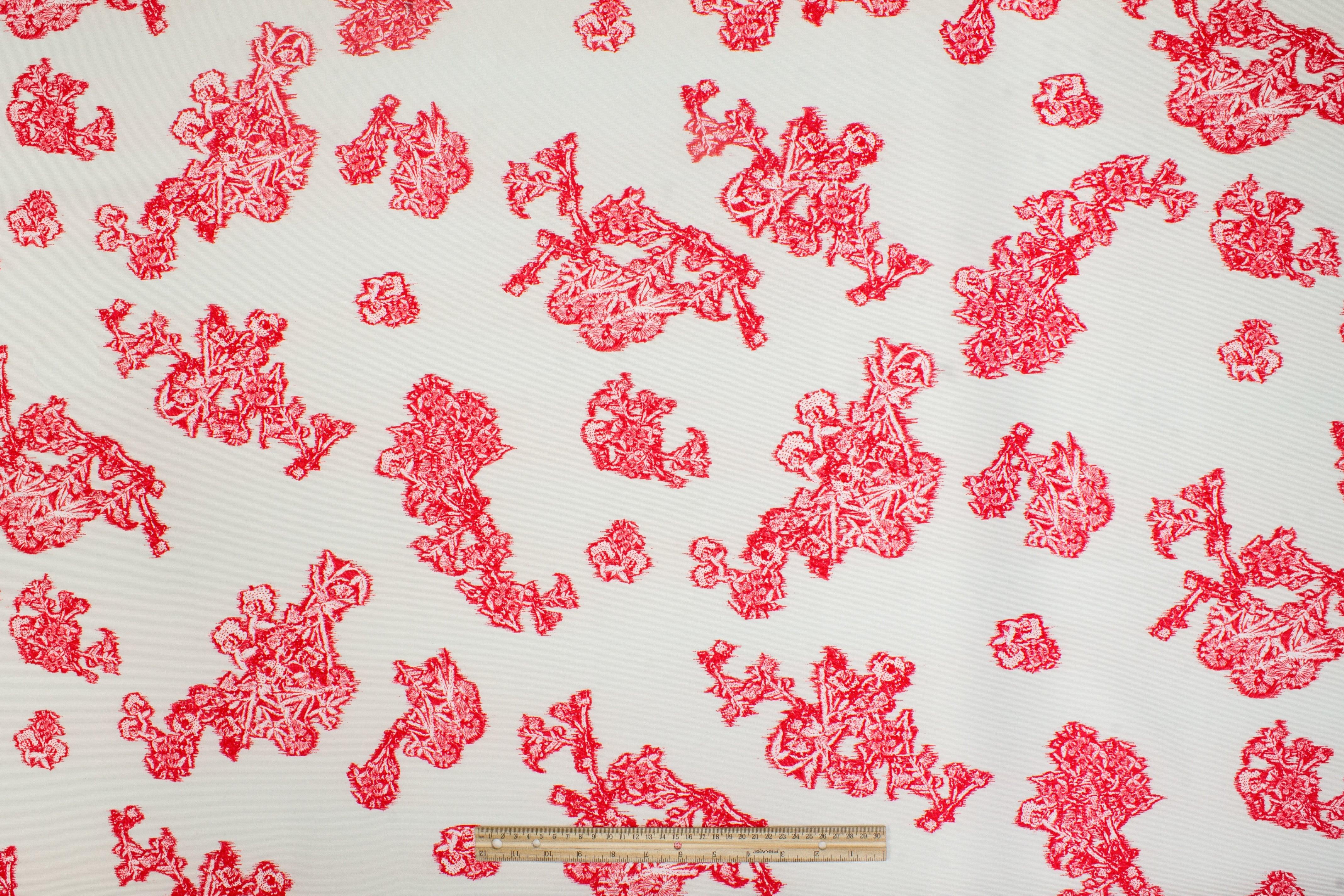 Printed Viscose Faille - Off White, Red - Prime Fabrics