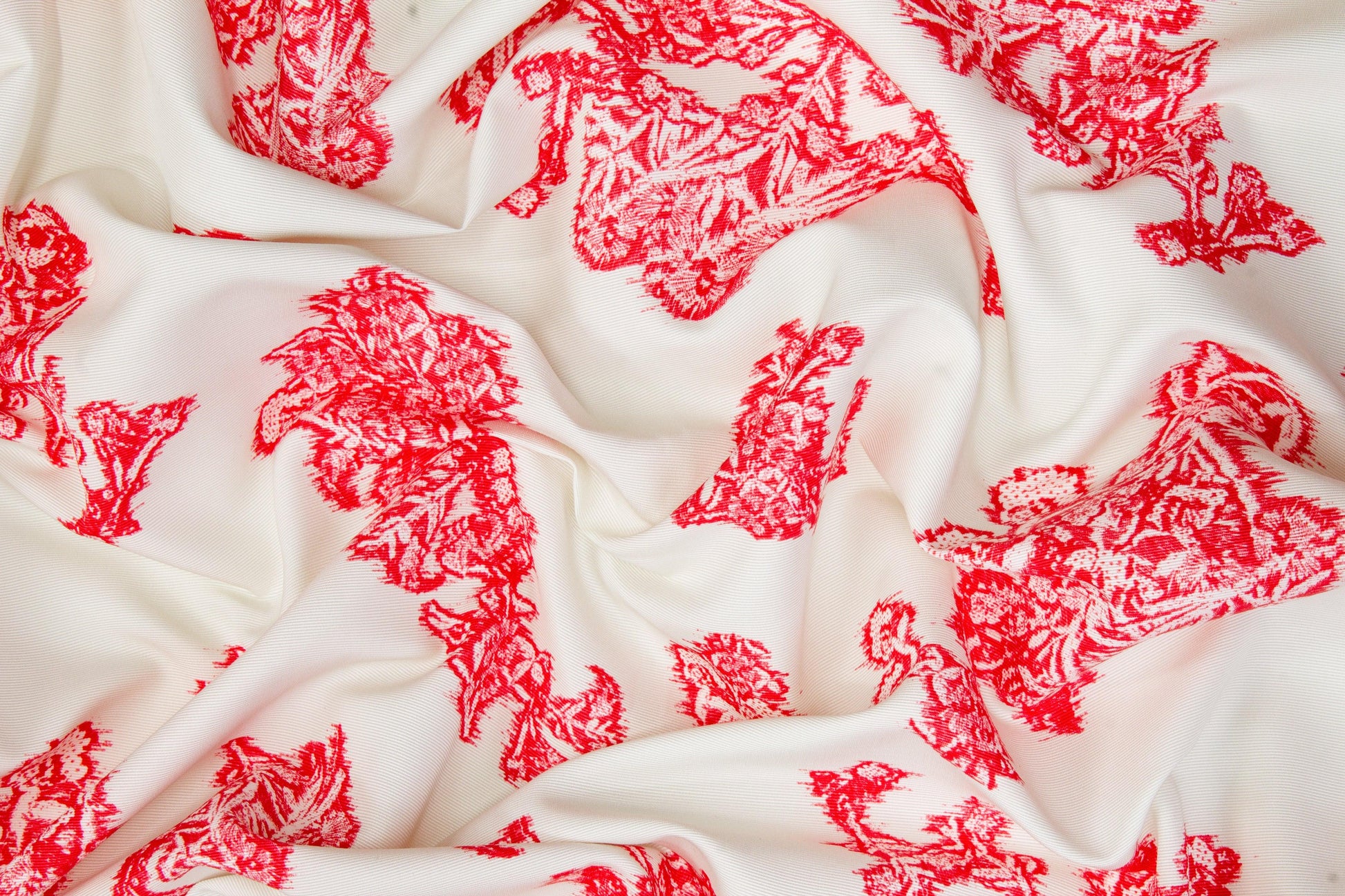 Printed Viscose Faille - Off White, Red - Prime Fabrics
