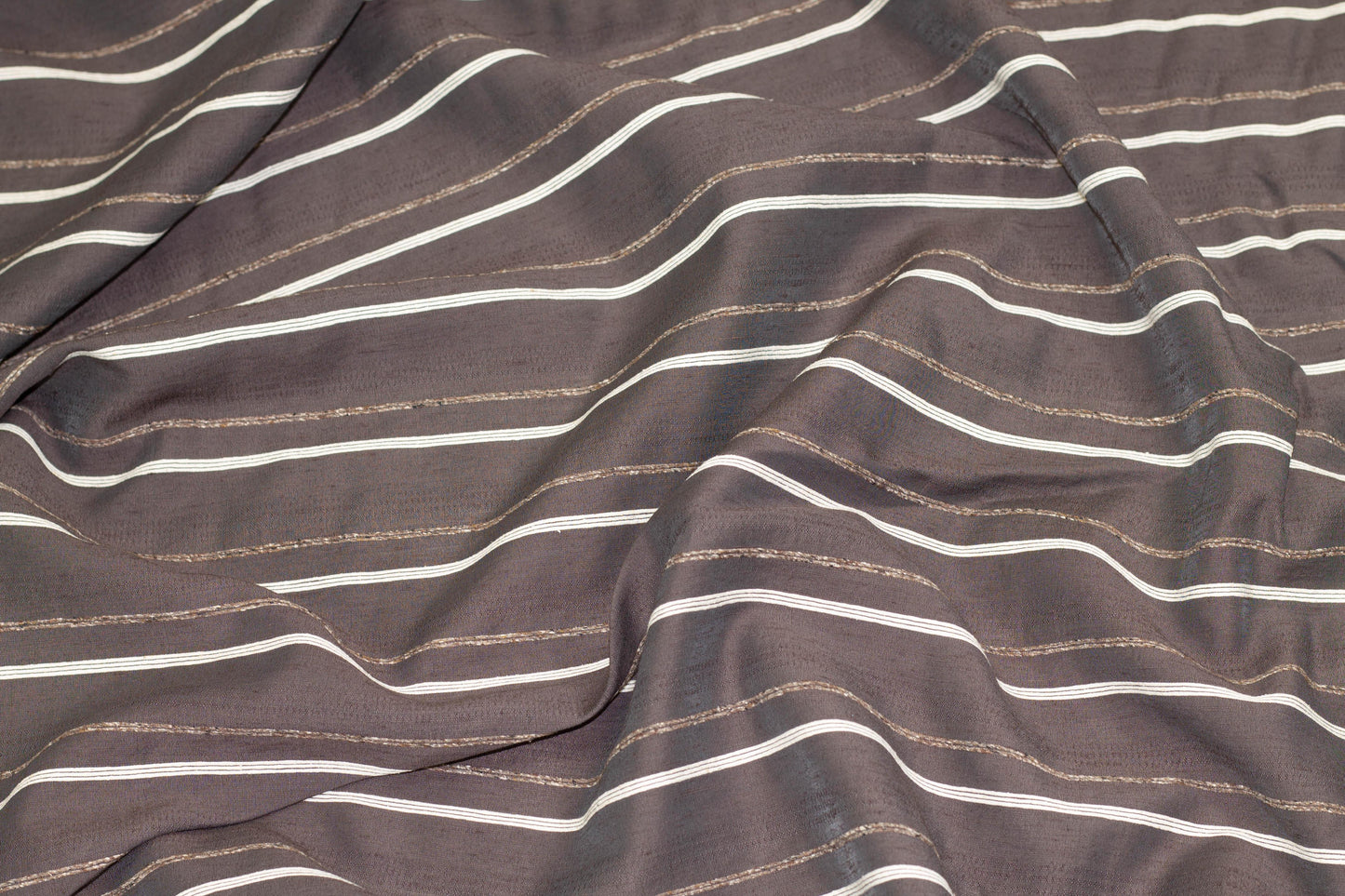 Gray, Brown and White Striped Italian Silk and Linen Blend - Prime Fabrics