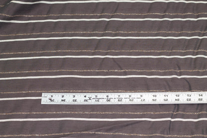 Gray, Brown and White Striped Italian Silk and Linen Blend - Prime Fabrics