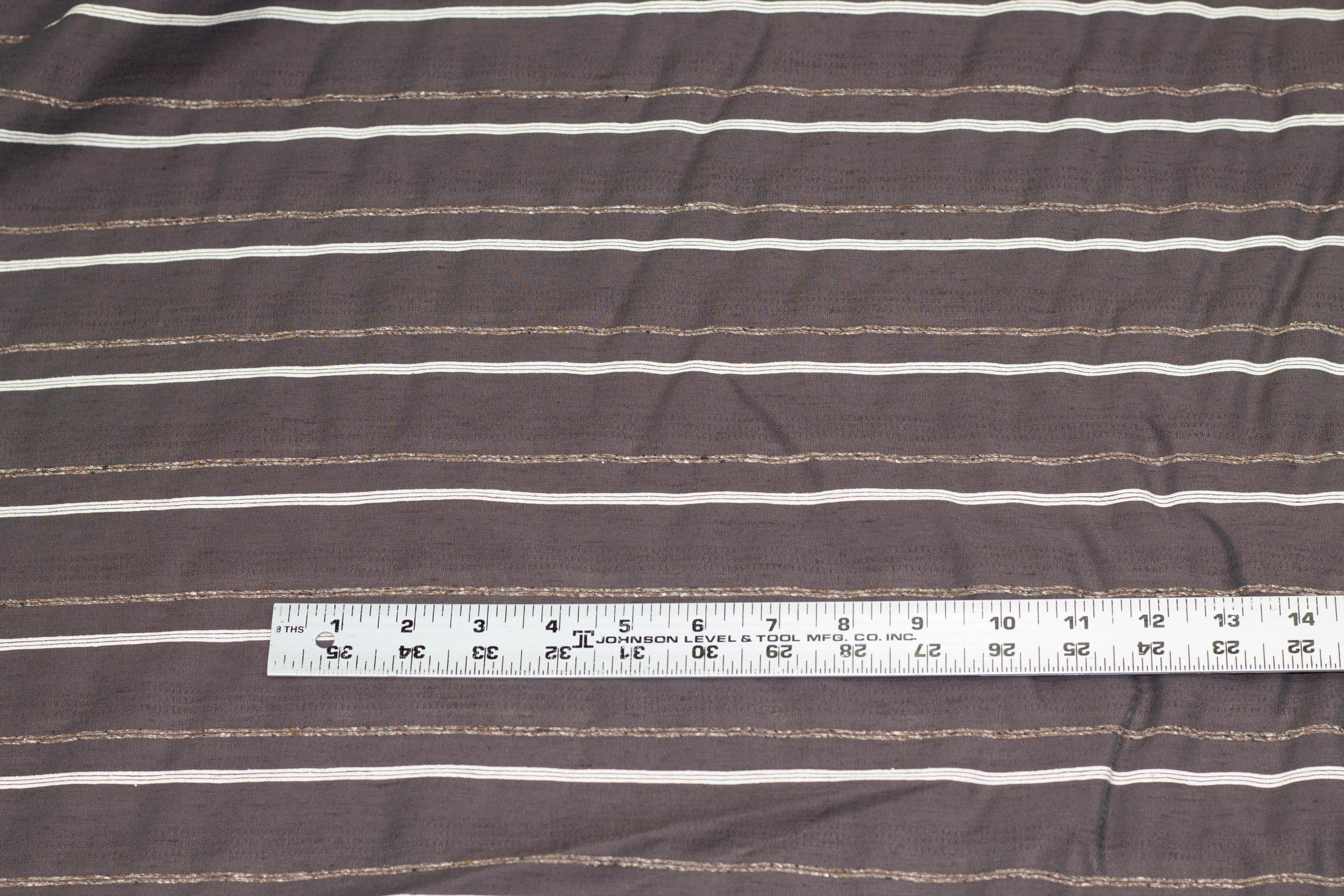 Gray, Brown and White Striped Italian Silk and Linen Blend - Prime Fabrics