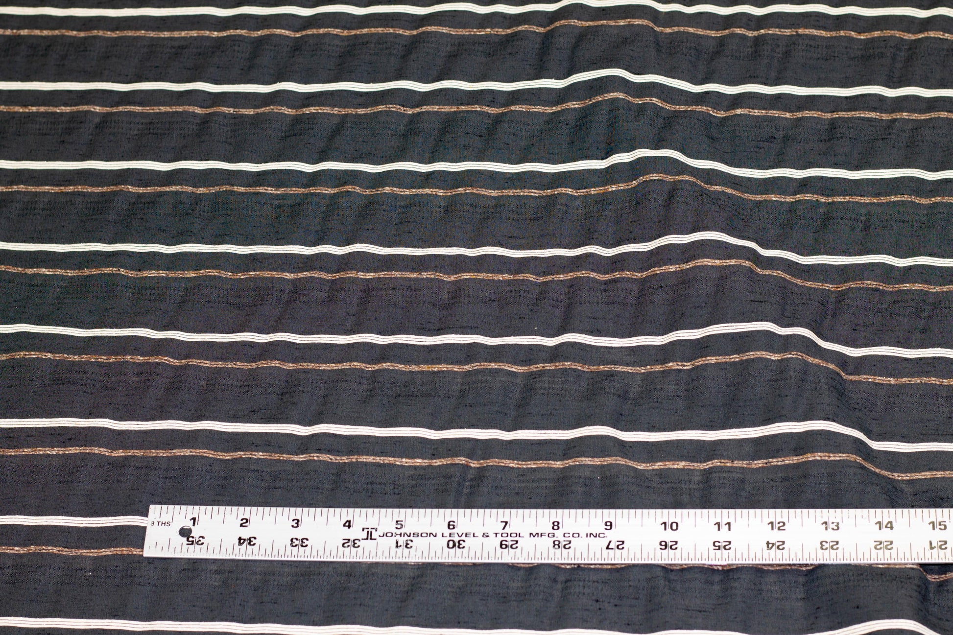 Gray, White and Brown Striped Italian Silk and Linen Blend - Prime Fabrics
