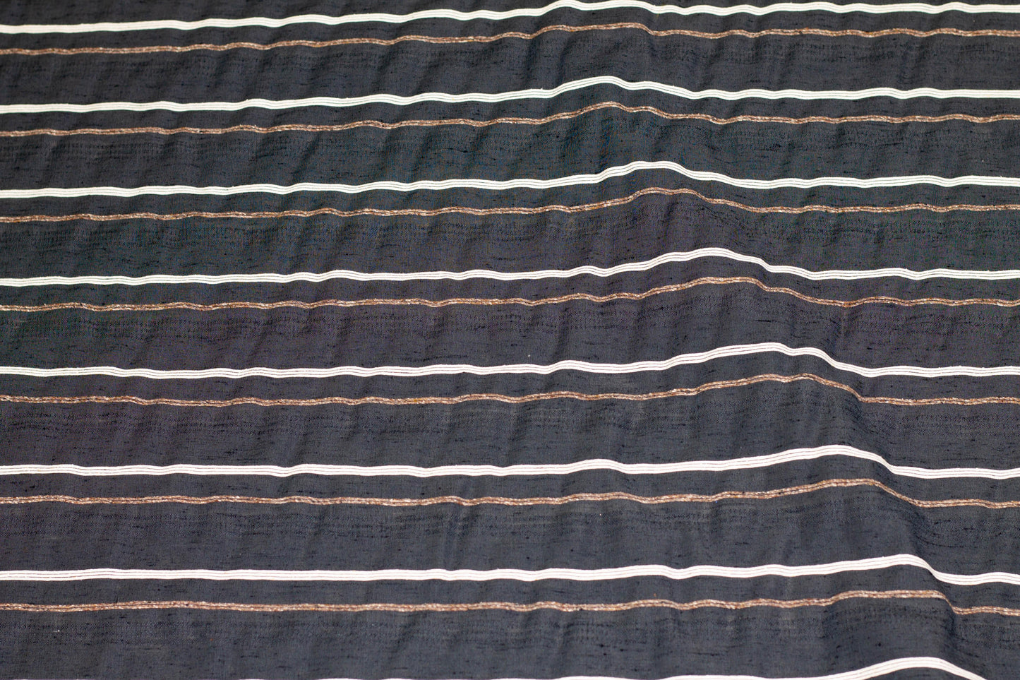 Gray, White and Brown Striped Italian Silk and Linen Blend - Prime Fabrics