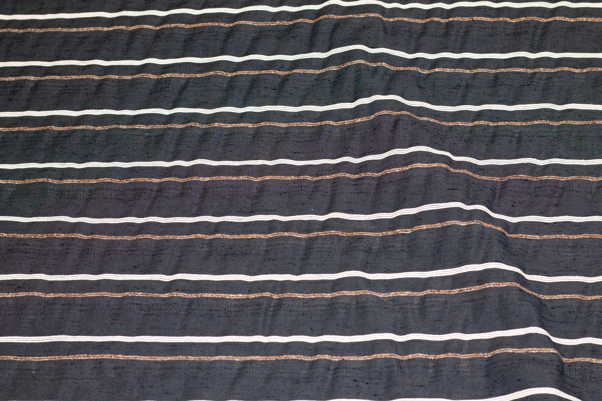 Gray, White and Brown Striped Italian Silk and Linen Blend - Prime Fabrics