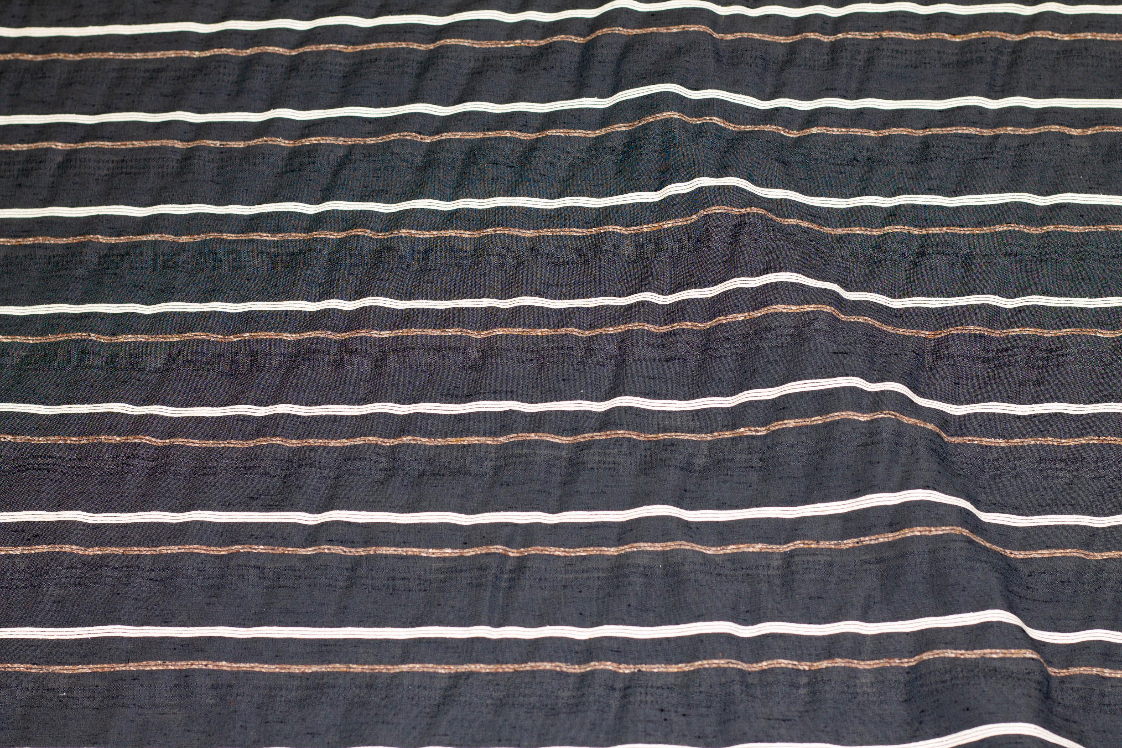 Gray, White and Brown Striped Italian Silk and Linen Blend - Prime Fabrics