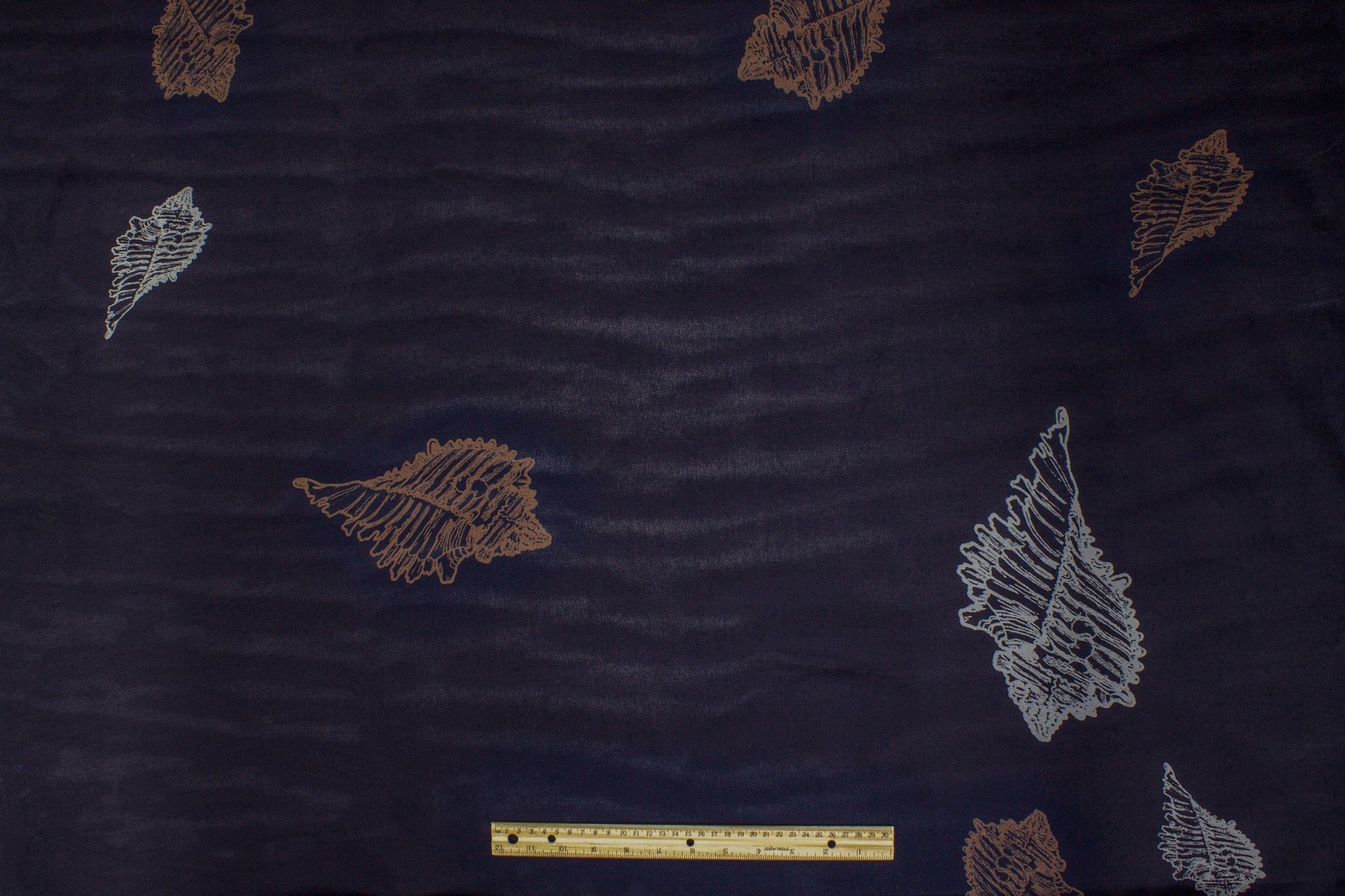 Seashell Printed Silk Gazar - Navy - Prime Fabrics