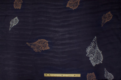 Seashell Printed Silk Gazar - Navy - Prime Fabrics