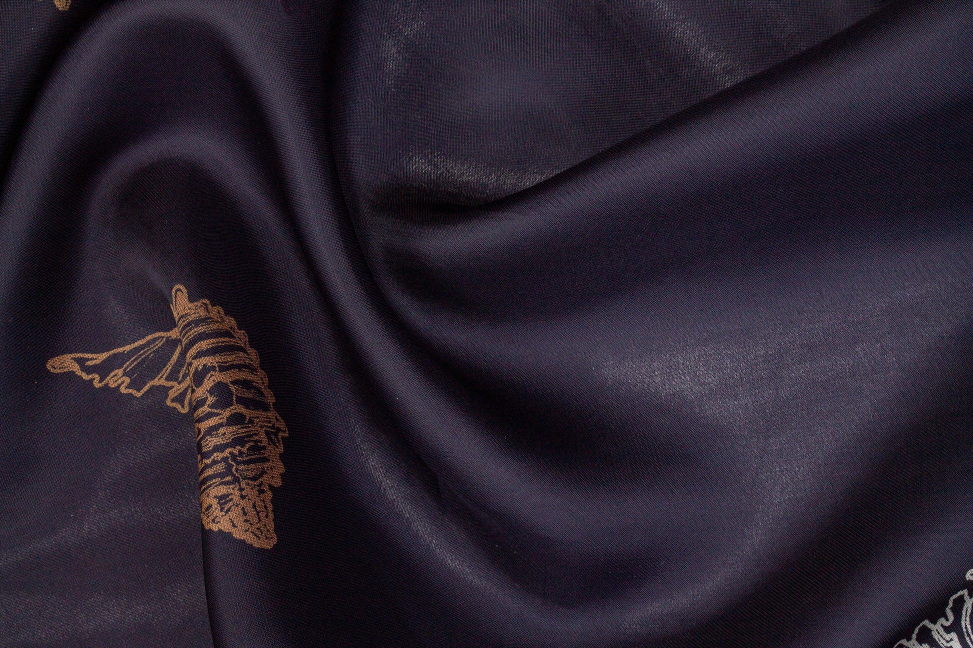 Seashell Printed Silk Gazar - Navy - Prime Fabrics