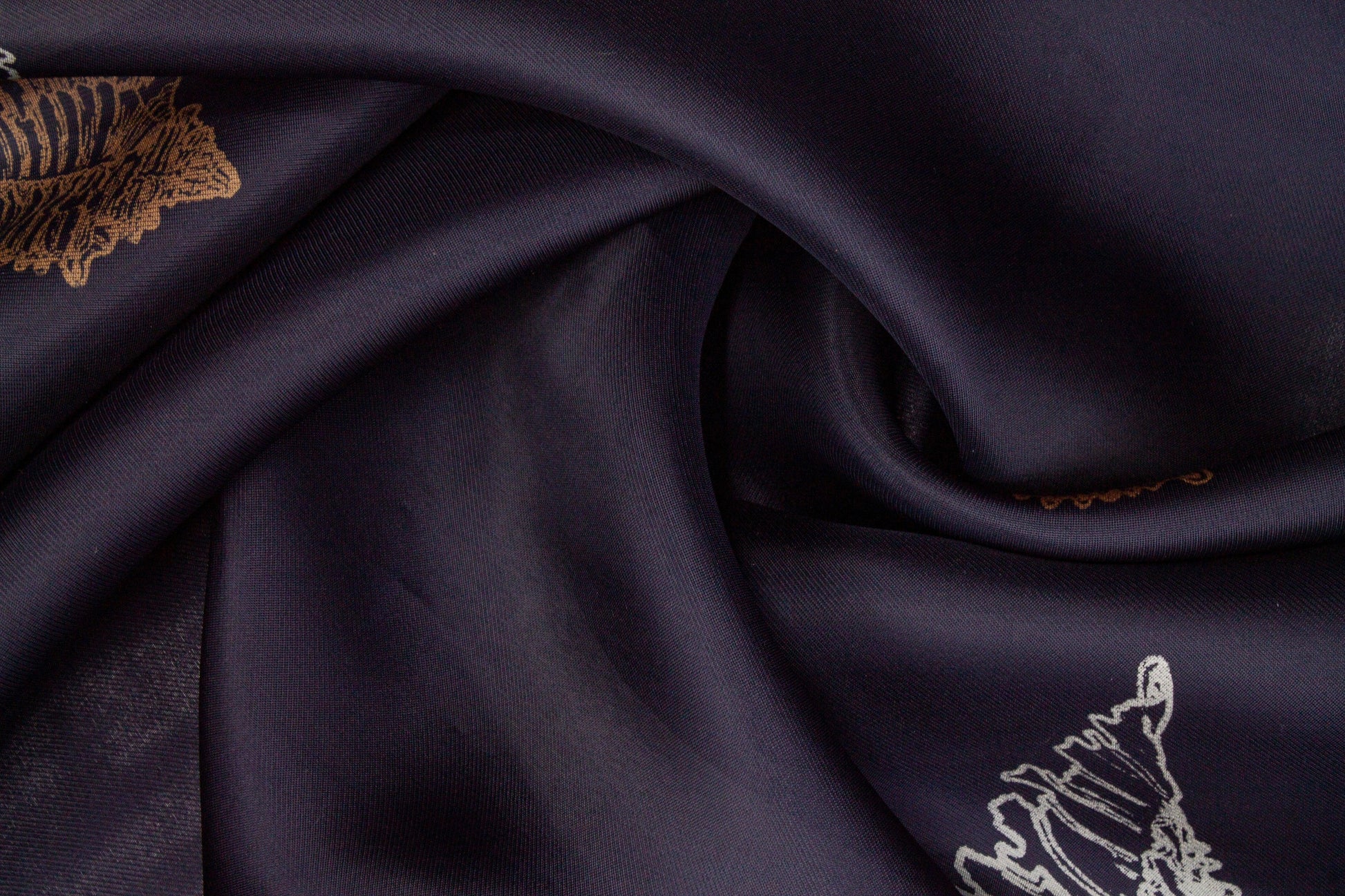 Seashell Printed Silk Gazar - Navy - Prime Fabrics