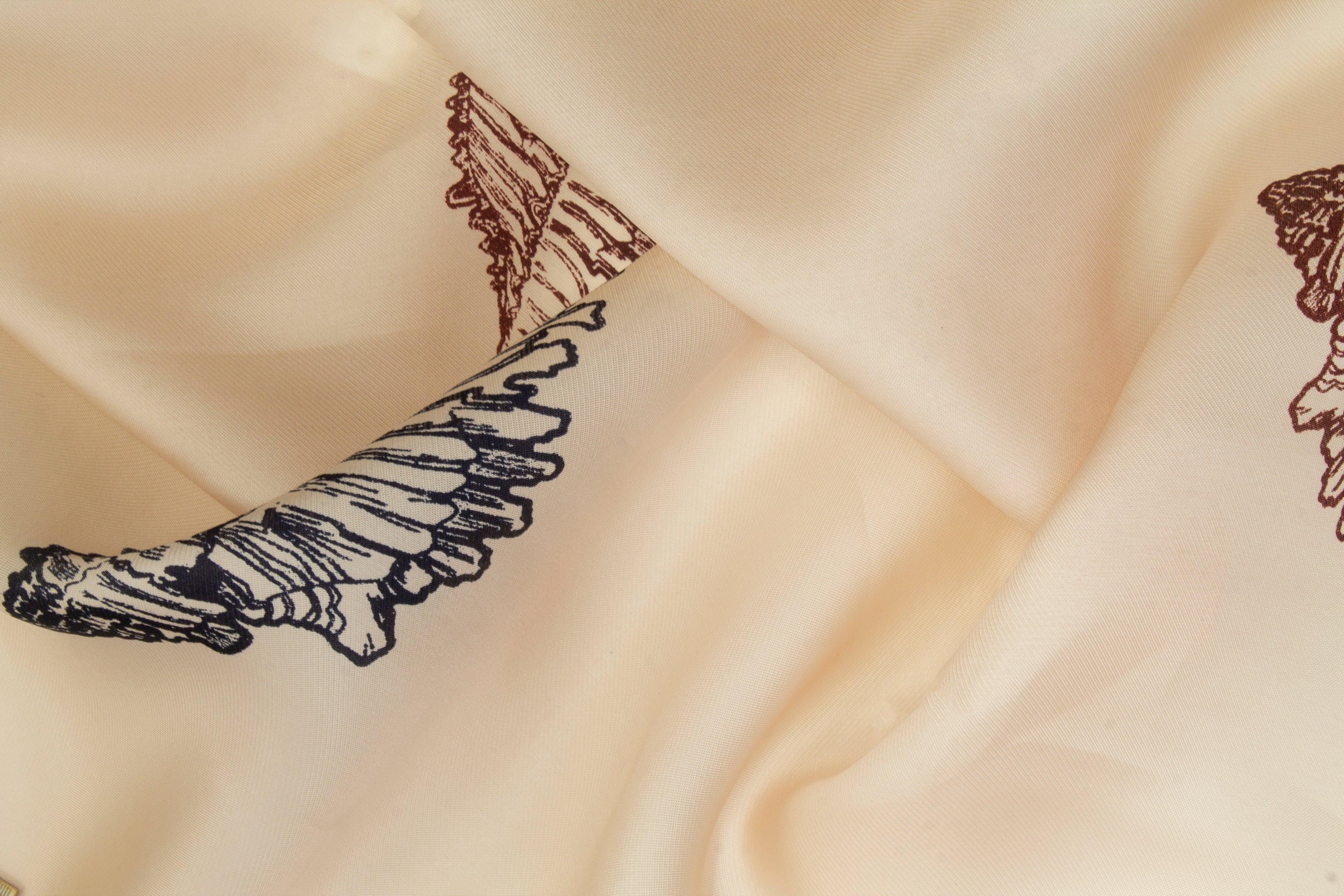 Seashell Printed Silk Gazar - Sand - Prime Fabrics
