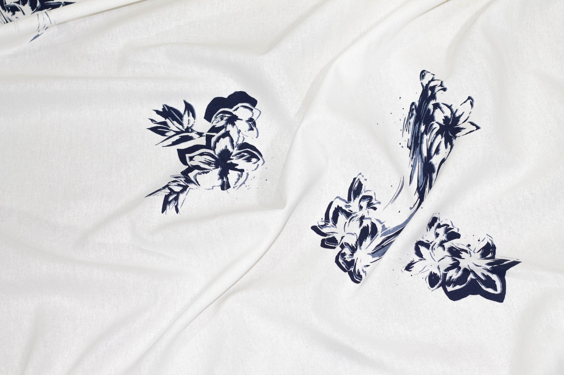 White and Navy Floral Cotton and Linen Blend - Prime Fabrics