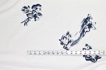 White and Navy Floral Cotton and Linen Blend - Prime Fabrics