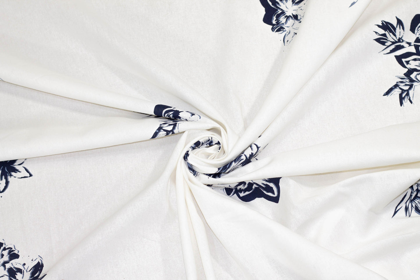 White and Navy Floral Cotton and Linen Blend - Prime Fabrics