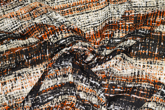 Orange, Black, and Taupe Abstract Linen - Prime Fabrics