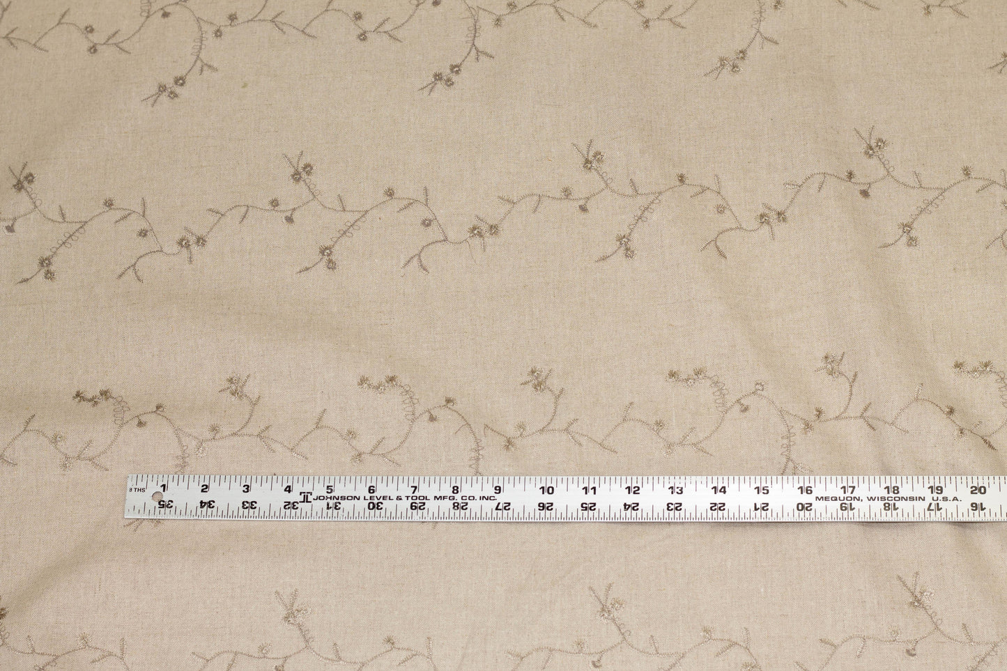 Khaki Floral Embroidered Linen - Prime Fabrics