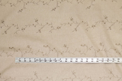 Khaki Floral Embroidered Linen - Prime Fabrics