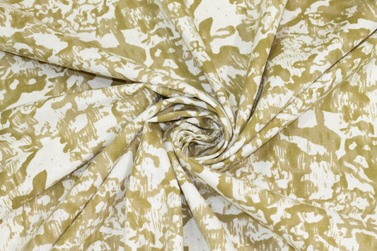 Olive and Off White Abstract Cotton and Linen Blend - Prime Fabrics