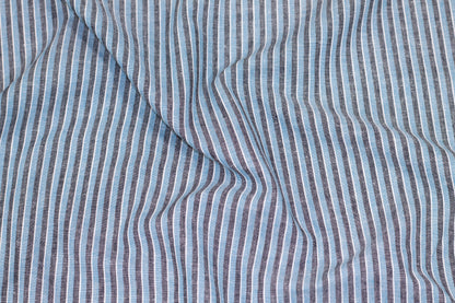 Blue, Gray and White Striped Linen - Prime Fabrics