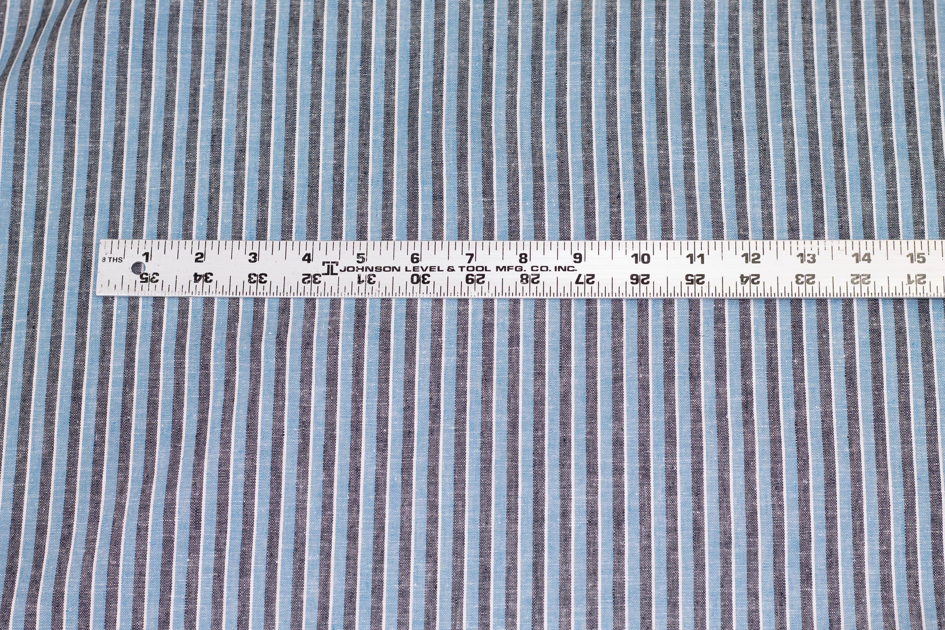 Blue, Gray and White Striped Linen - Prime Fabrics