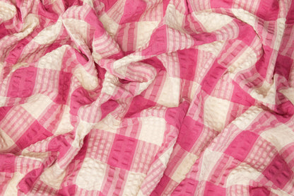 Textured Checked Cotton - Pink and Off White - Prime Fabrics