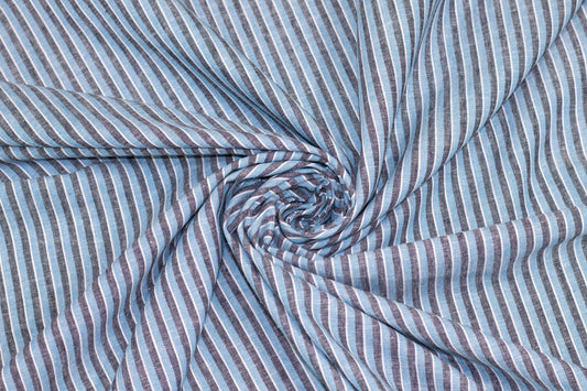 Blue, Gray and White Striped Linen - Prime Fabrics