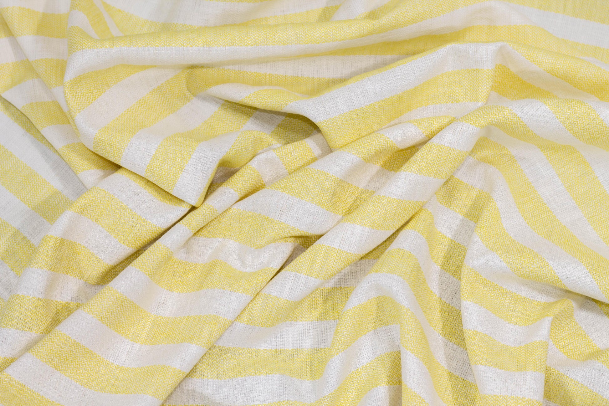 Yellow and White Striped Linen - Prime Fabrics