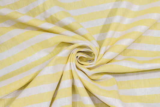 Yellow and White Striped Linen - Prime Fabrics