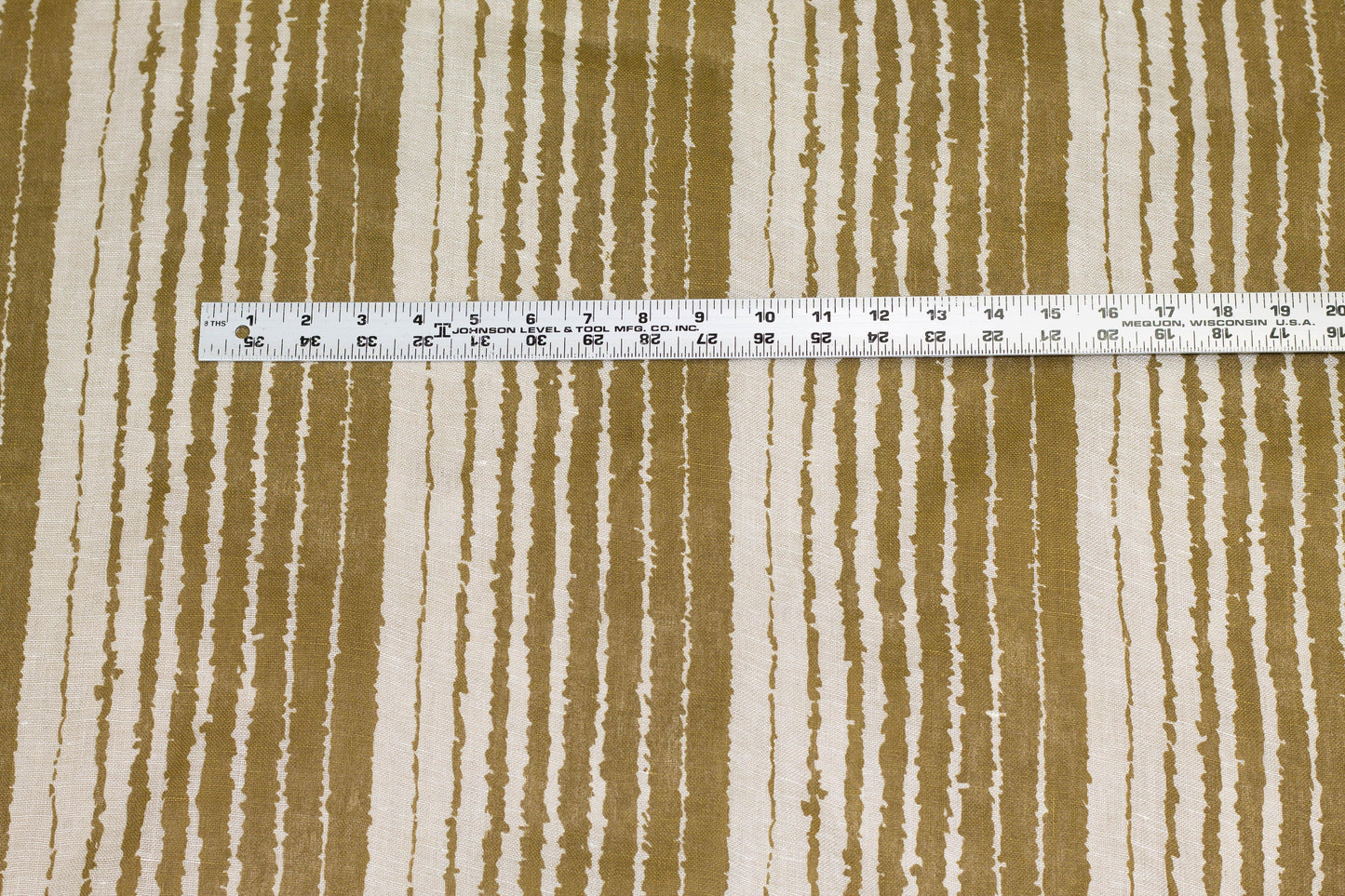 Olive Green and Off White Striped Linen - Prime Fabrics