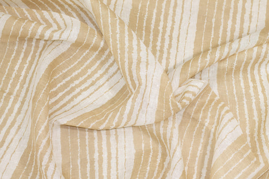 Khaki and Off White Striped Linen - Prime Fabrics