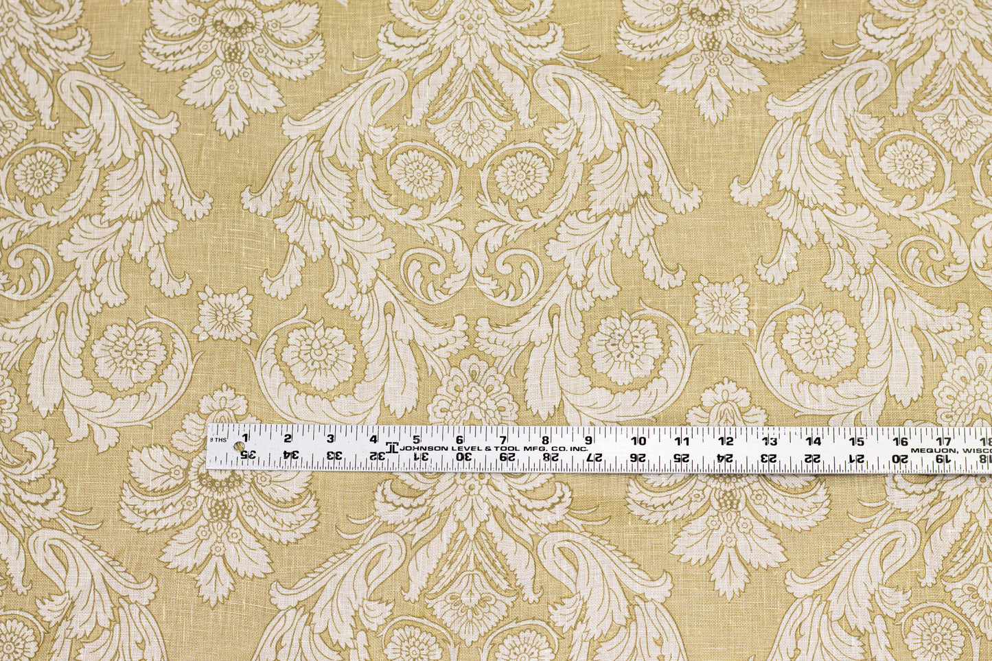 Khaki and Off White Damask Linen - Prime Fabrics
