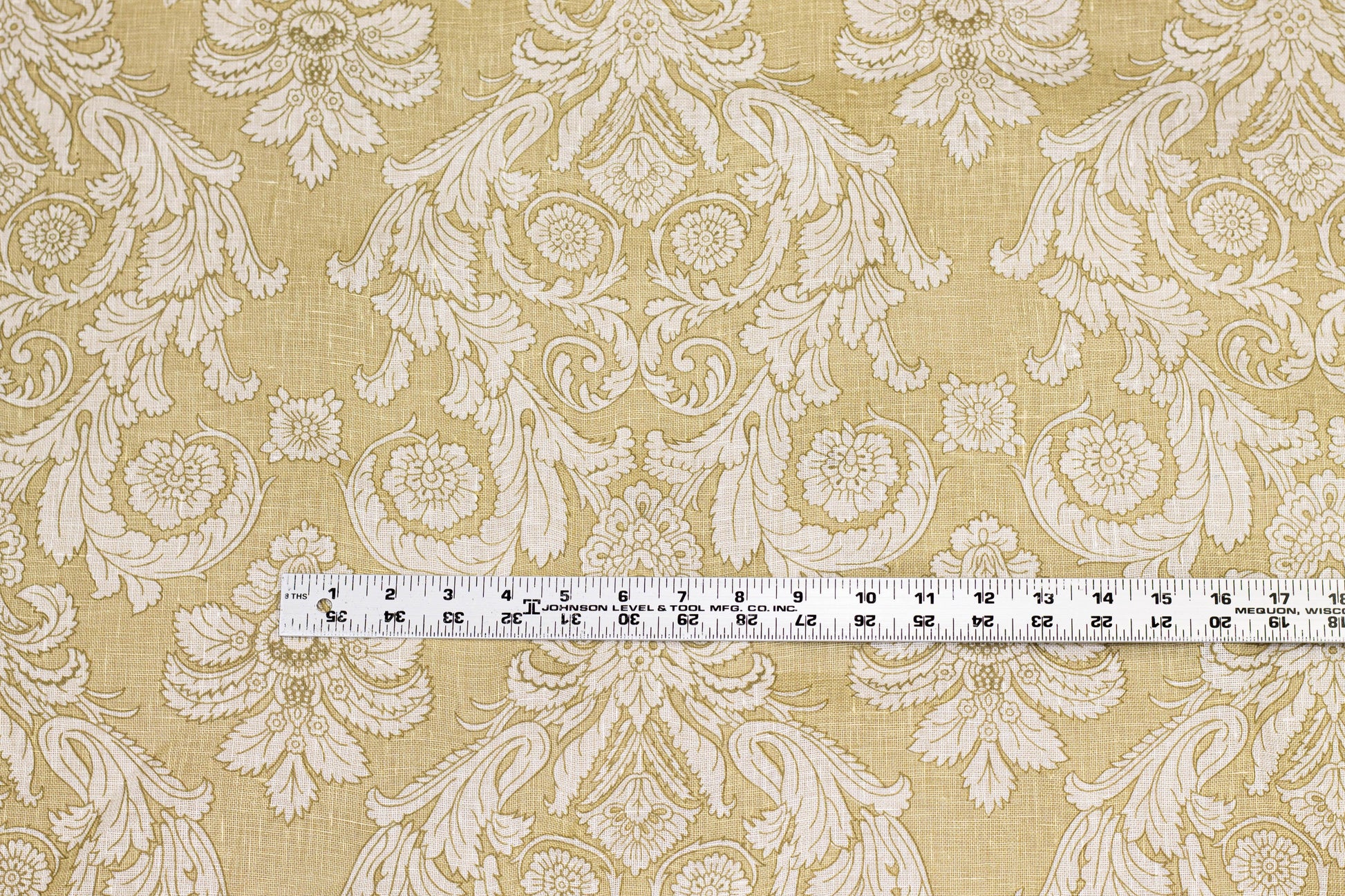 Khaki and Off White Damask Linen - Prime Fabrics