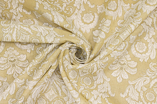 Khaki and Off White Damask Linen - Prime Fabrics