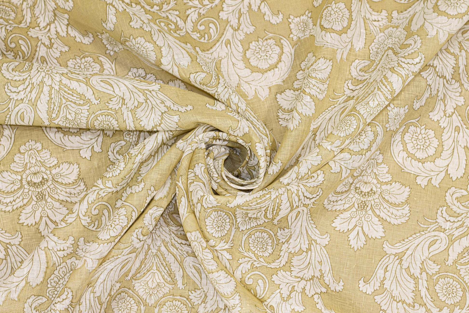 Khaki and Off White Damask Linen - Prime Fabrics