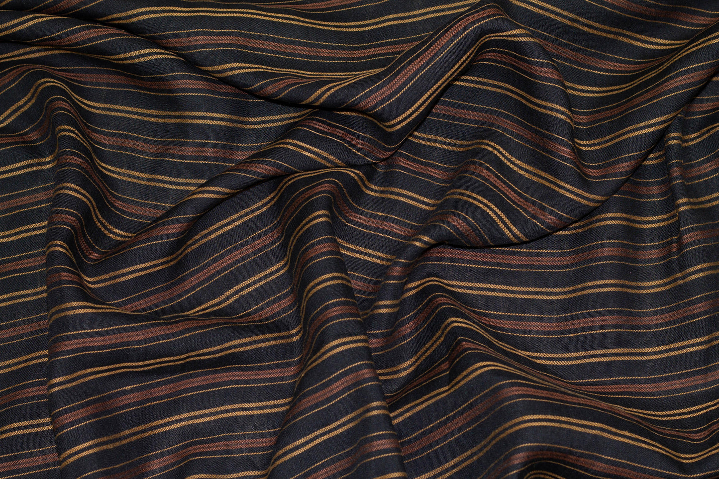 Black, Brown, and Gold Striped Linen - Prime Fabrics