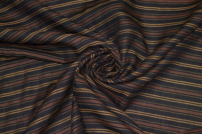 Black, Brown, and Gold Striped Linen - Prime Fabrics